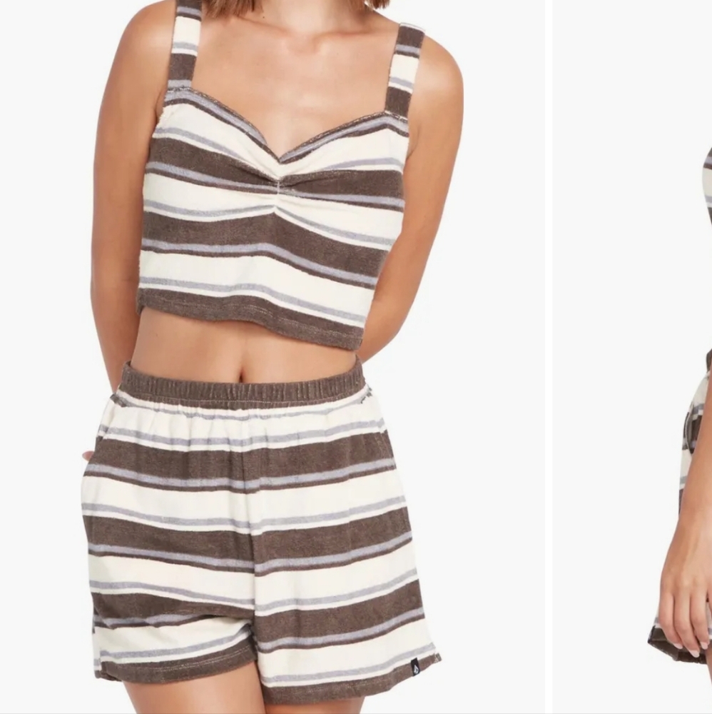 Volcom Towely time Striped Tank and Shorts Set